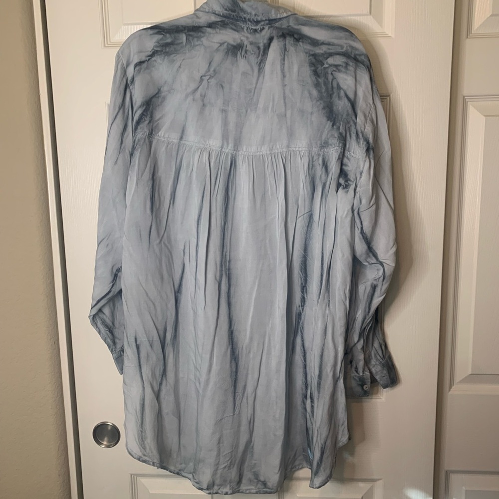 Women’s Pilcro Anthropologie 1/2 Button Popover Blue Tie Die Tunic Shirt| 1X NWT - Picture 9 of 9